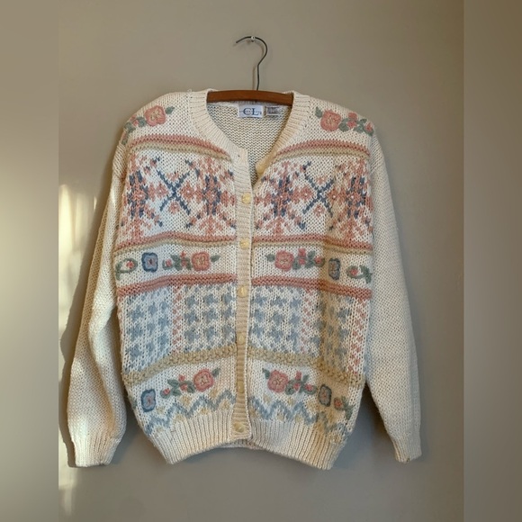 Cricket Lane Sweaters - Cricket Lane Floral Cardigan Granny Cottage Core Size Large 3d Sweater Vintage